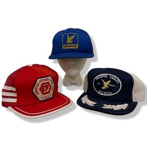 3 PACK OF VINTAGE 80s TRUCKER HATS